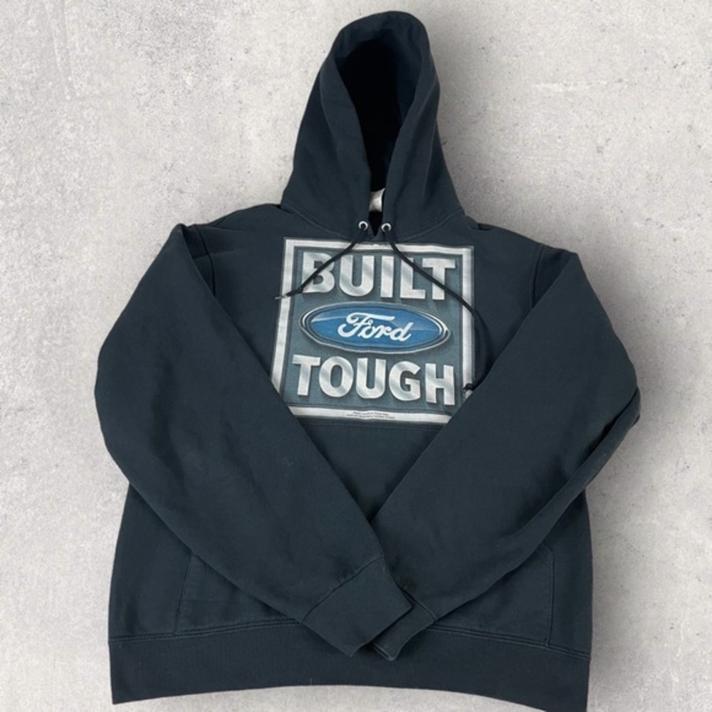 Built Ford Tough Hoodie Size Small Black Pullover Sweatshirt Truck Car E289